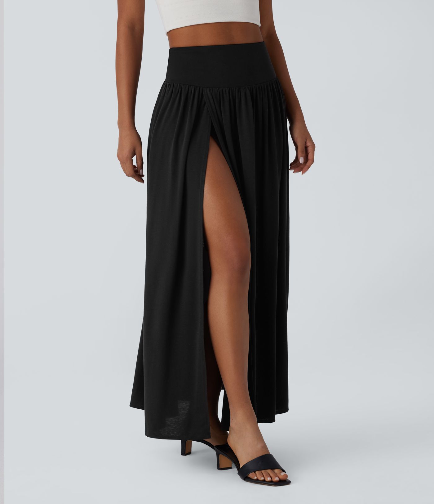 High Waisted 2-in-1 Flowy Maxi Casual Skirt