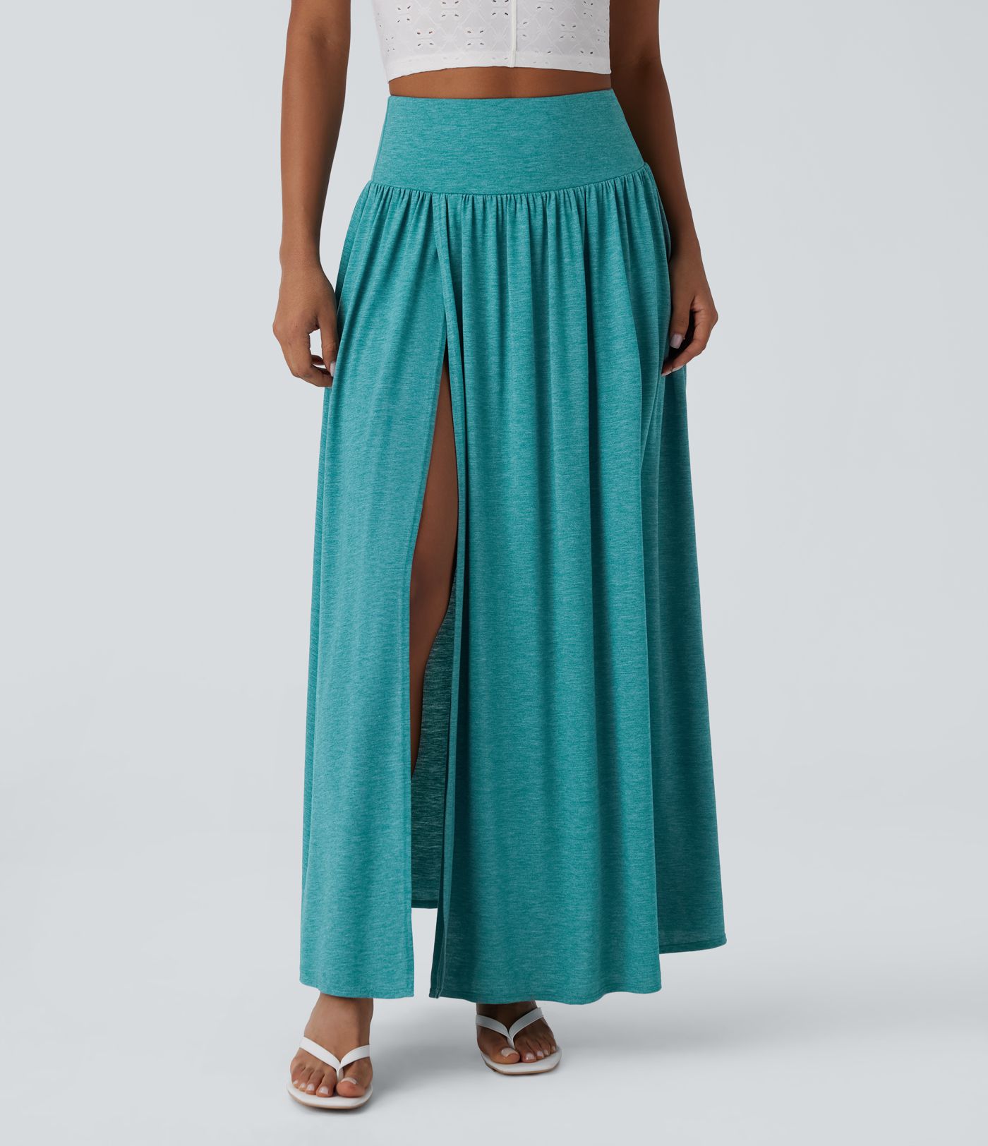 High Waisted Split 2-in-1 Flowy Maxi Casual Skirt