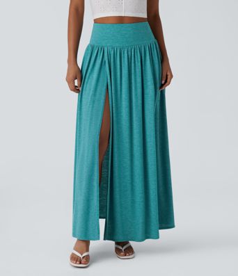 High Waisted Split 2-in-1 Flowy Maxi Casual Skirt
