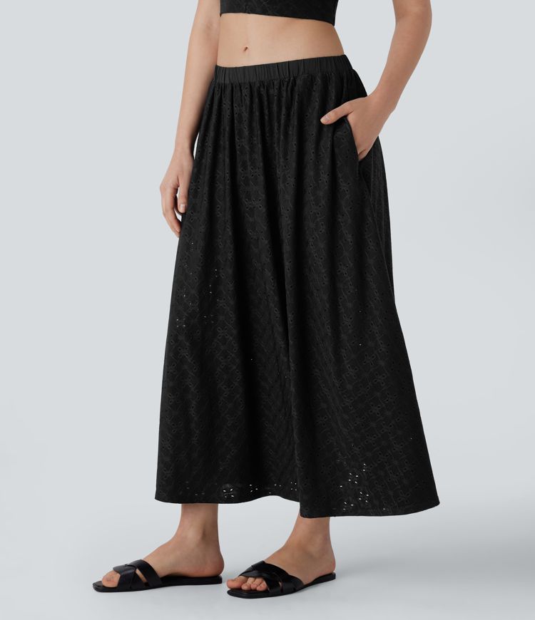 Mid Low Rise Side Pocket 2-in-1 Cut Out Flowy Midi Resort Skirt