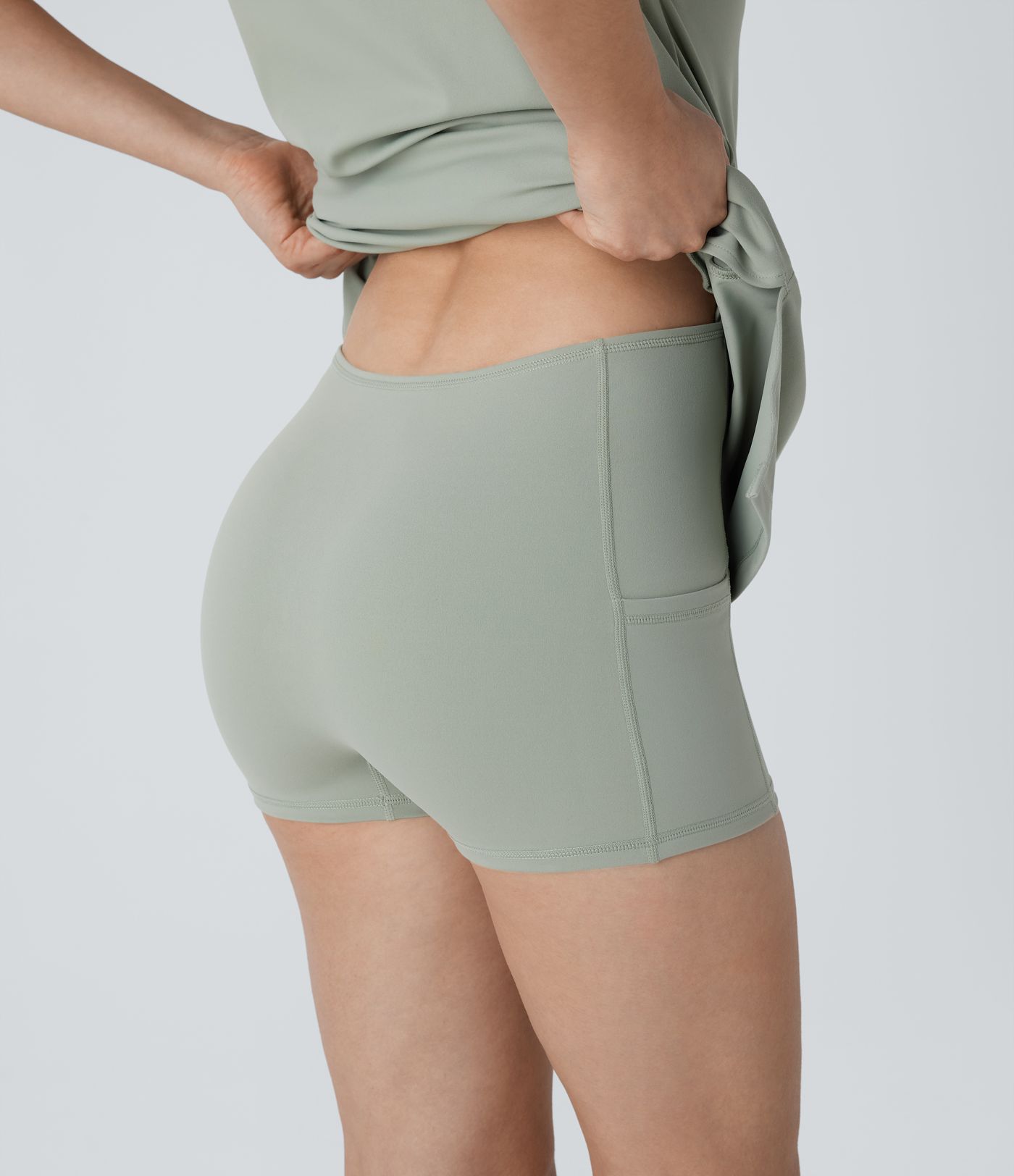 DayStretch Round Neck Short Sleeve 2-in-1 Pocket Mini Yoga Active Dress-Easy Peezy Edition