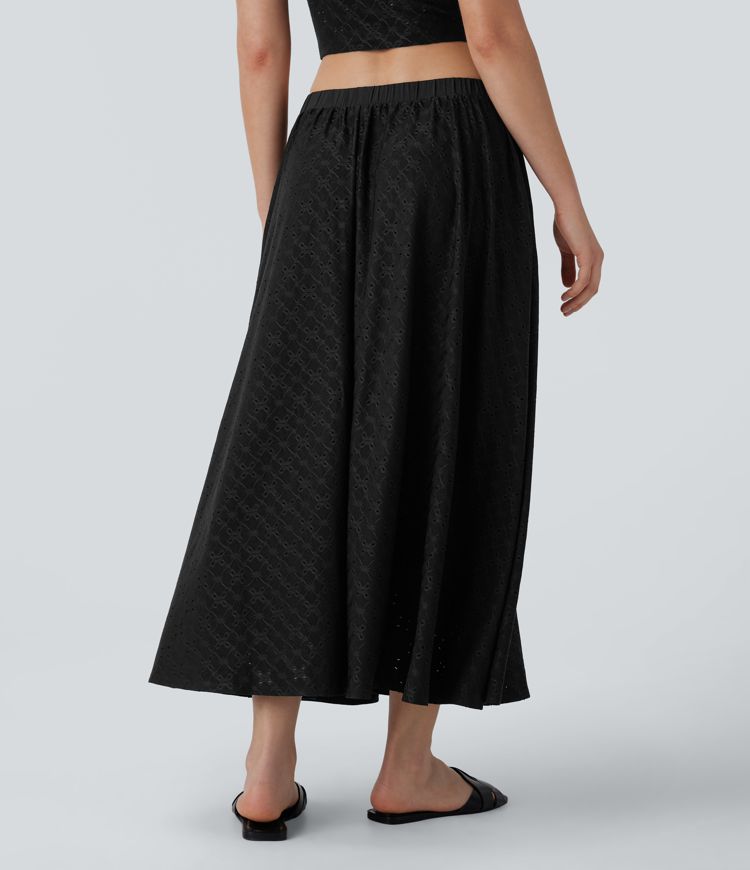 Mid Low Rise Side Pocket 2-in-1 Cut Out Flowy Midi Resort Skirt