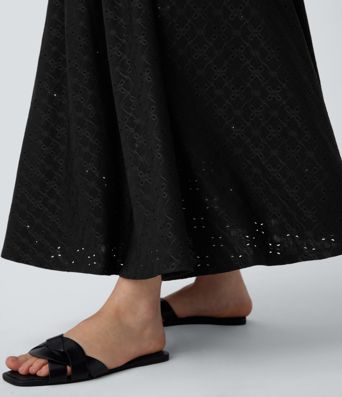 Low Rise Eyelet 2-in-1 Flowy Midi Skirt with Pockets