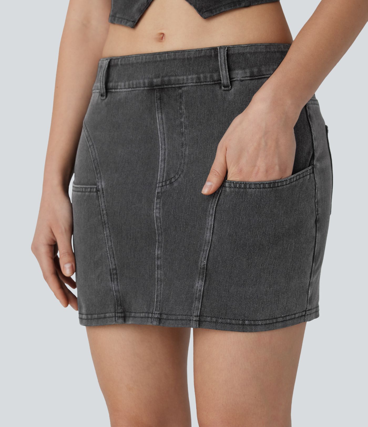 Halara Flex™ Low Rise Bodycon Mini Washed Denim Casual Skirt with Pockets