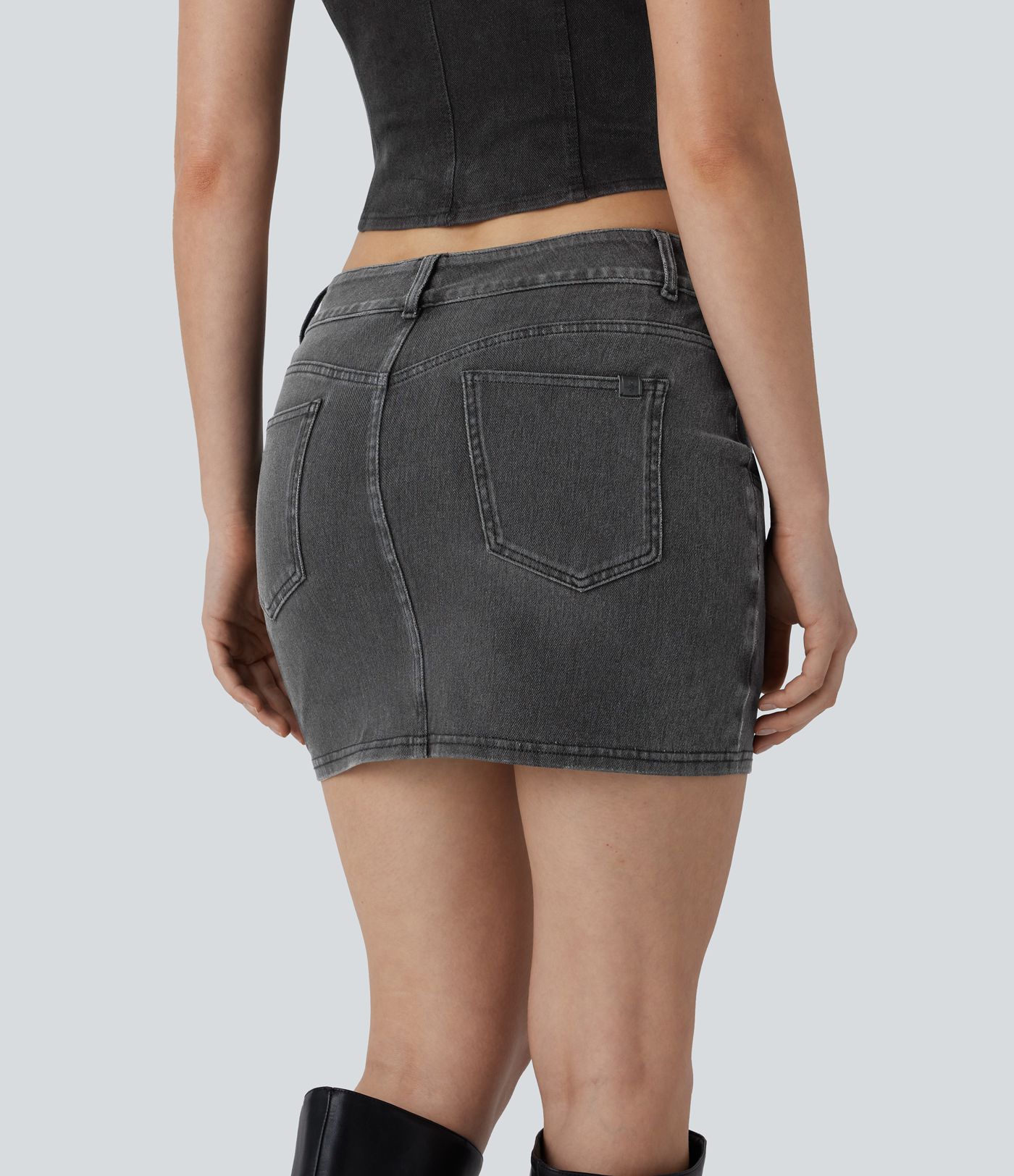 Halara Flex™ Low Rise Bodycon Mini Washed Denim Casual Skirt with Pockets