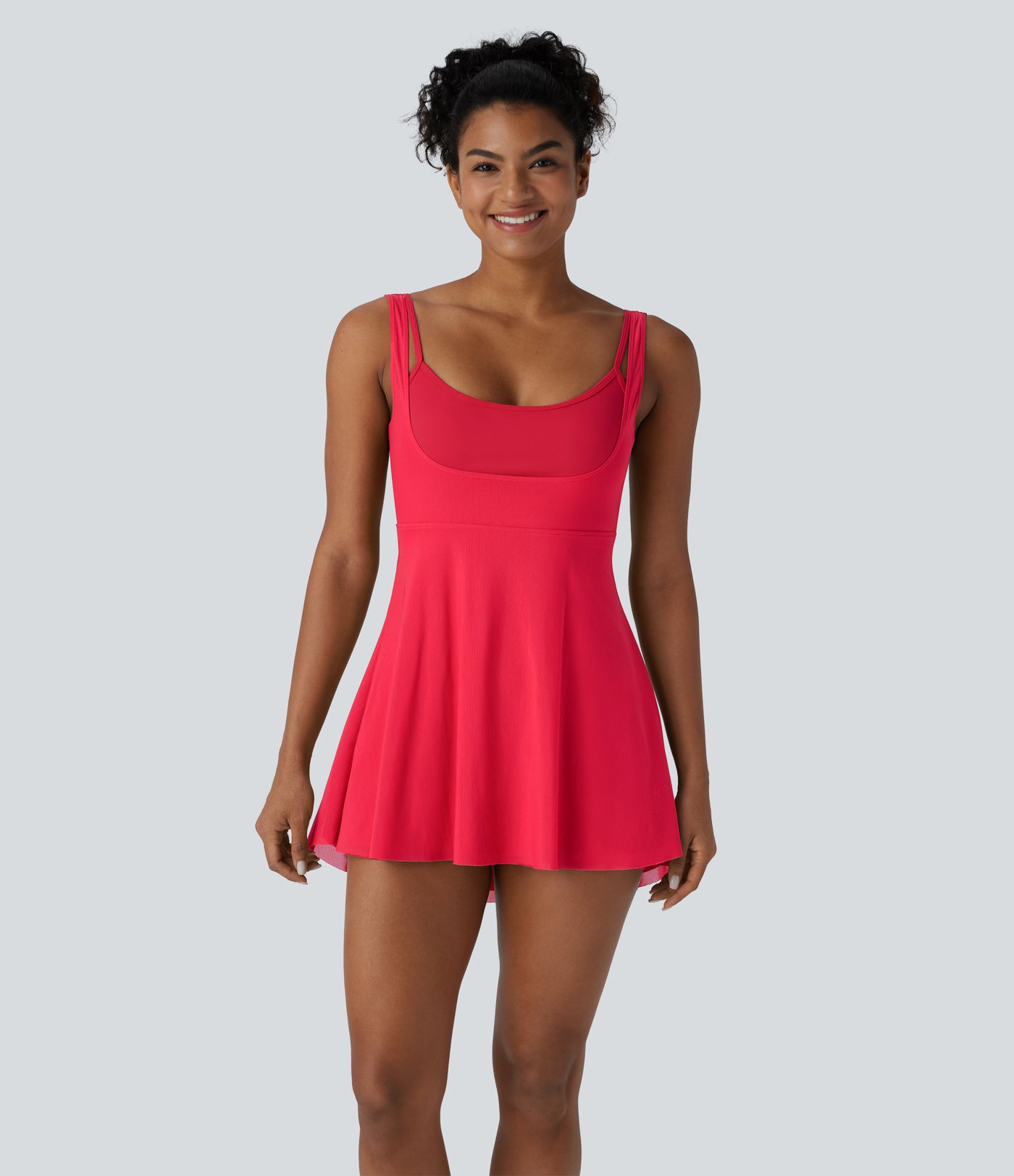 Vestido mini para baile de 2 piezas Softlyzero™ UPF50+ con espalda descubierta, hebilla ajustable y malla transpirable con bolsillos