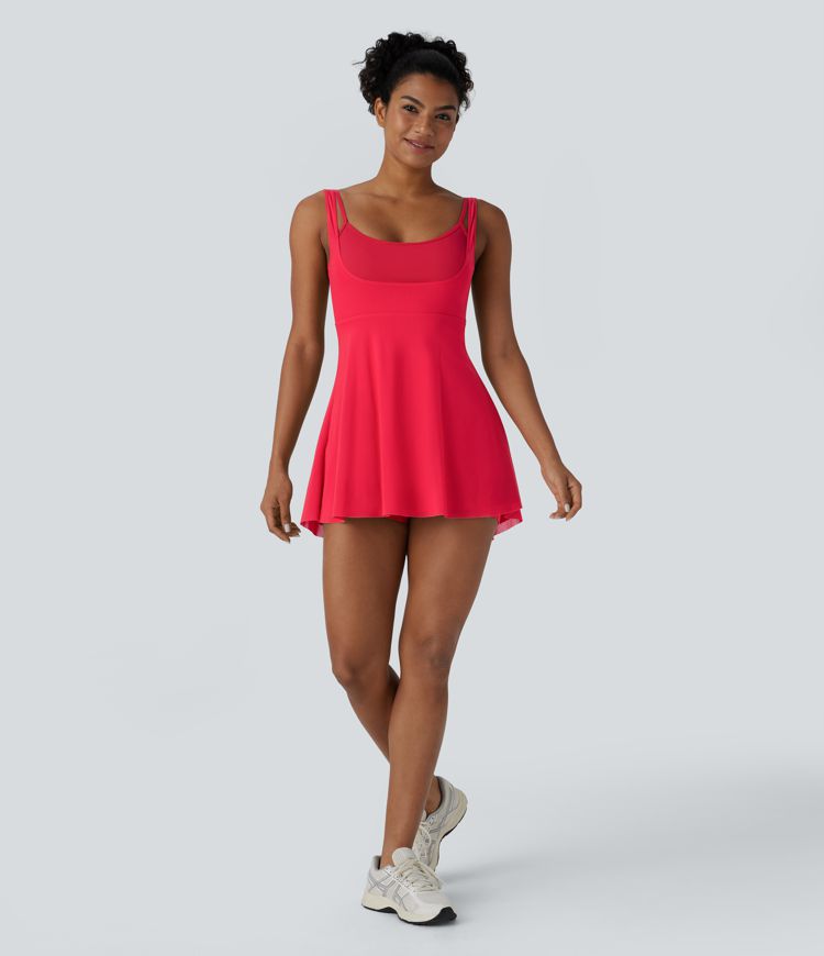 Vestido mini para baile de 2 piezas Softlyzero™ UPF50+ con espalda descubierta, hebilla ajustable y malla transpirable con bolsillos