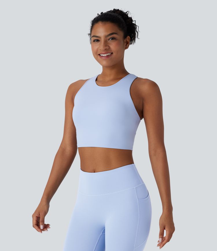 Racerback Cut Out Cropped Yoga Tank Top
