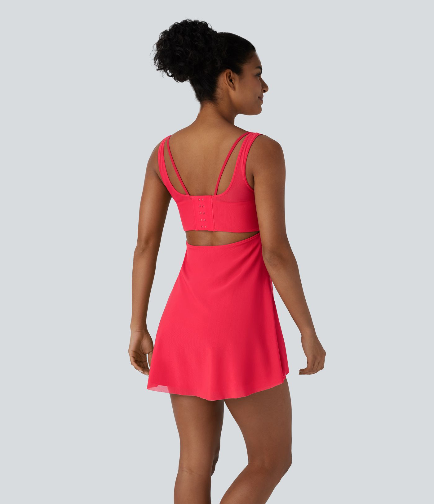 Vestido mini para baile de 2 piezas Softlyzero™ UPF50+ con espalda descubierta, hebilla ajustable y malla transpirable con bolsillos