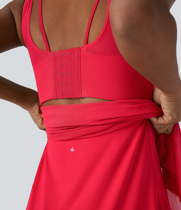 Vestido mini para baile de 2 piezas Softlyzero™ UPF50+ con espalda descubierta, hebilla ajustable y malla transpirable con bolsillos