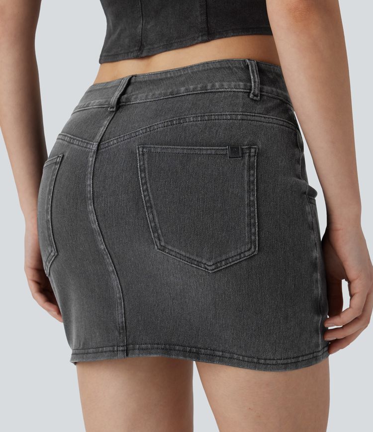Halara Flex™ Low Rise Bodycon Mini Washed Denim Casual Skirt with Pockets