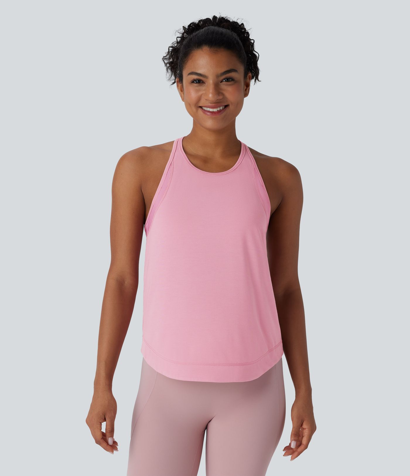 Racerback Curved Hem Stripe Quick Dry Running Tank Top