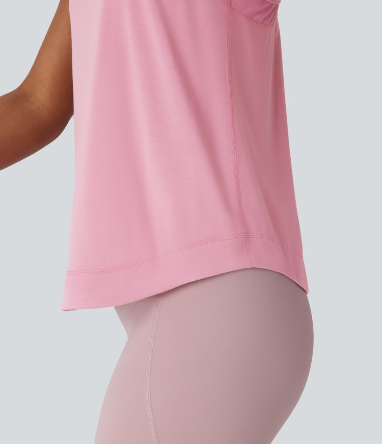 Racerback Curved Hem Stripe Quick Dry Running Tank Top