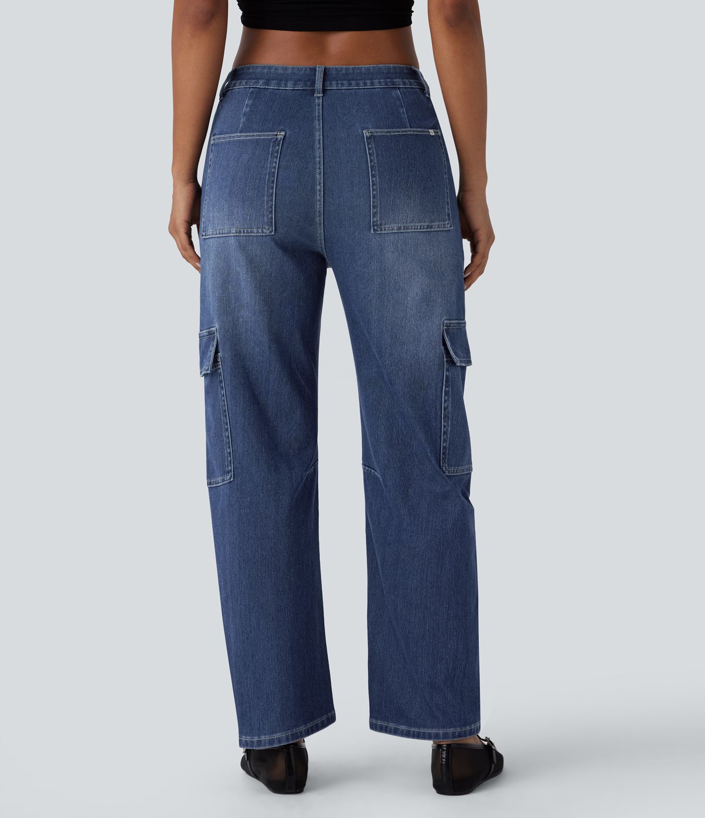 Pantalones Vaqueros Cargo Barrel Casual Lavados Halara Flex™ de Tiro Medio con Bolsillos