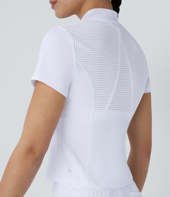 Stand Collar Half Zip Short Sleeve Cut Out Cool Touch Quick Dry Golf Sports Top