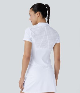 Stand Collar Half Zip Short Sleeve Cut Out Cool Touch Quick Dry Golf Sports Top