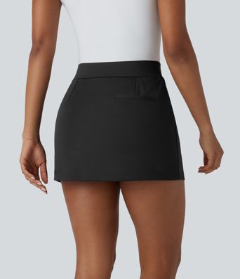 Jupe-short de golf mini taille haute 2-en-1 fendue à boutons décoratifs avec poche latérale séchage rapide - Poche pour tee de golf - UPF40+