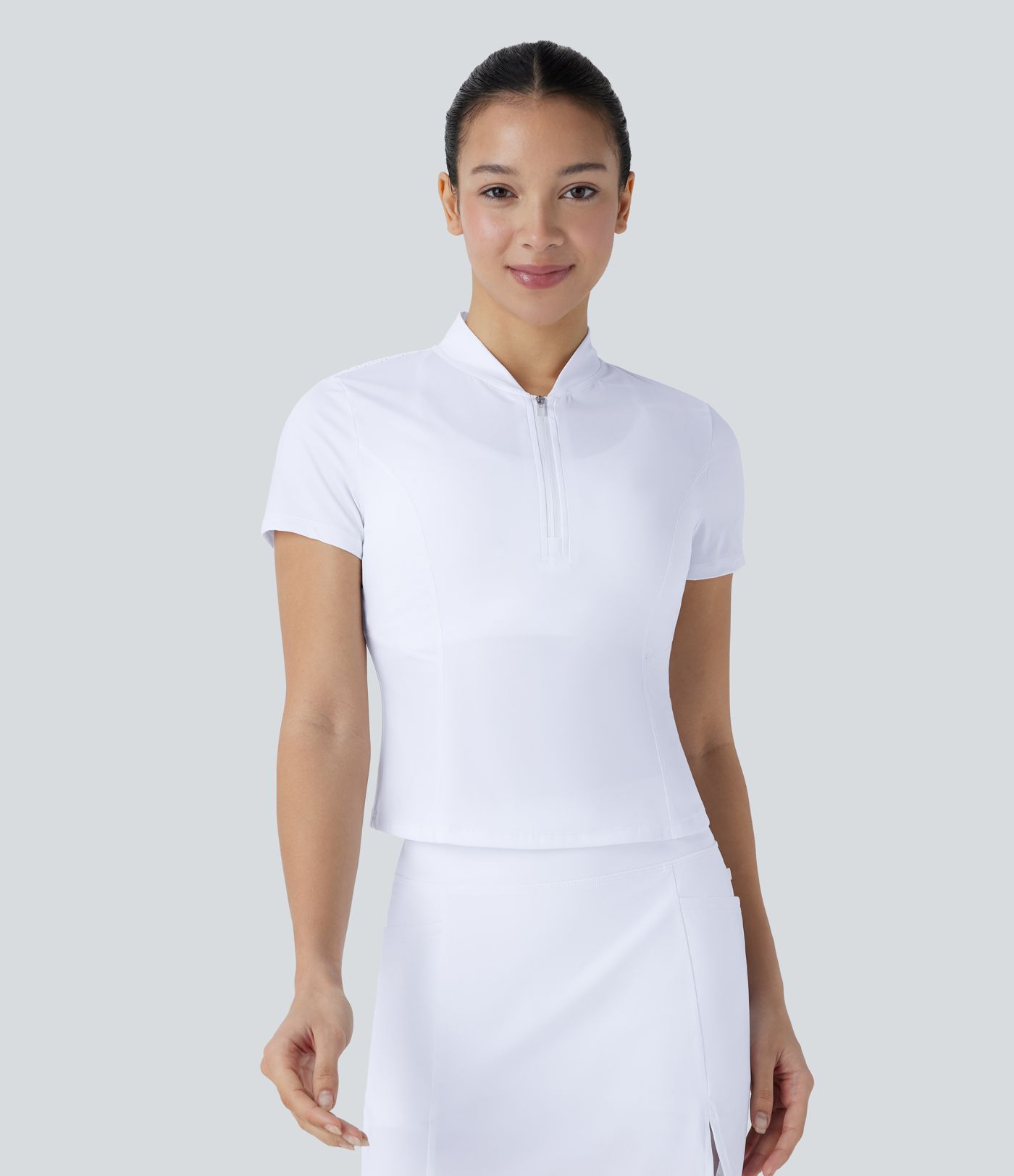 Stand Collar Half Zip Short Sleeve Cut Out Cool Touch Quick Dry Golf Sports Top