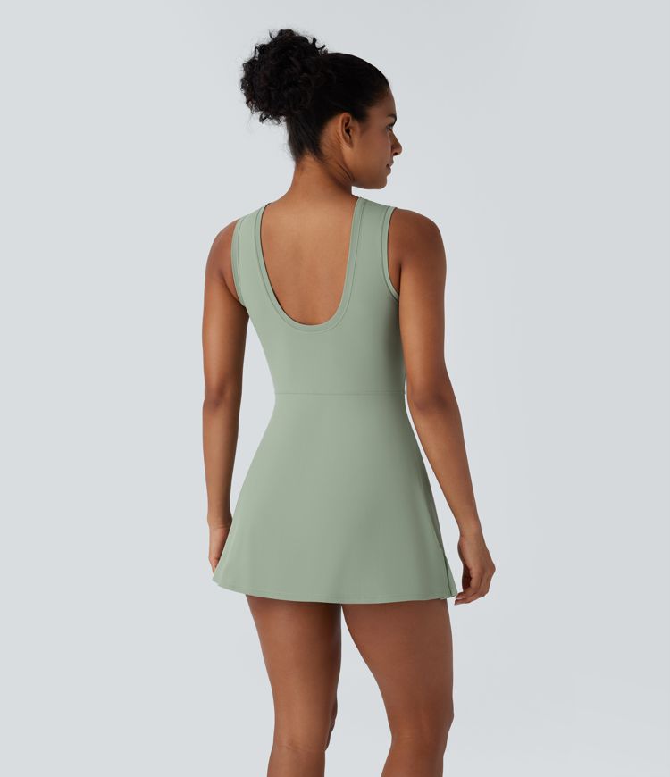 Backless Sleeveless Wrapped Tie Front 2-in-1 Side Pocket Micro Mini Pickleball Active Dress