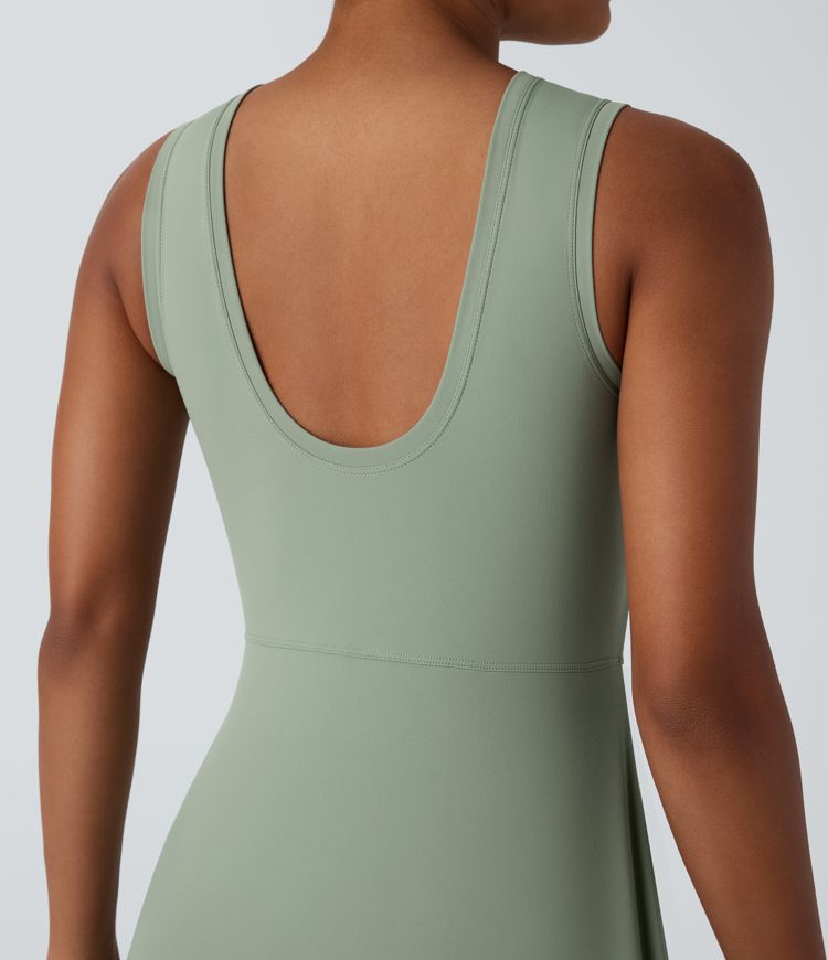 Backless Sleeveless Wrapped Tie Front 2-in-1 Side Pocket Micro Mini Pickleball Active Dress