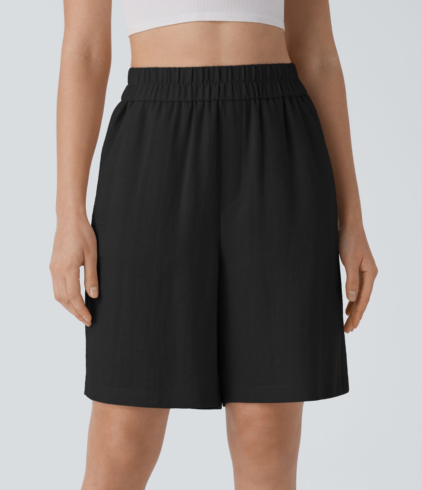 Bermuda court décontracté taille haute avec poches en lin