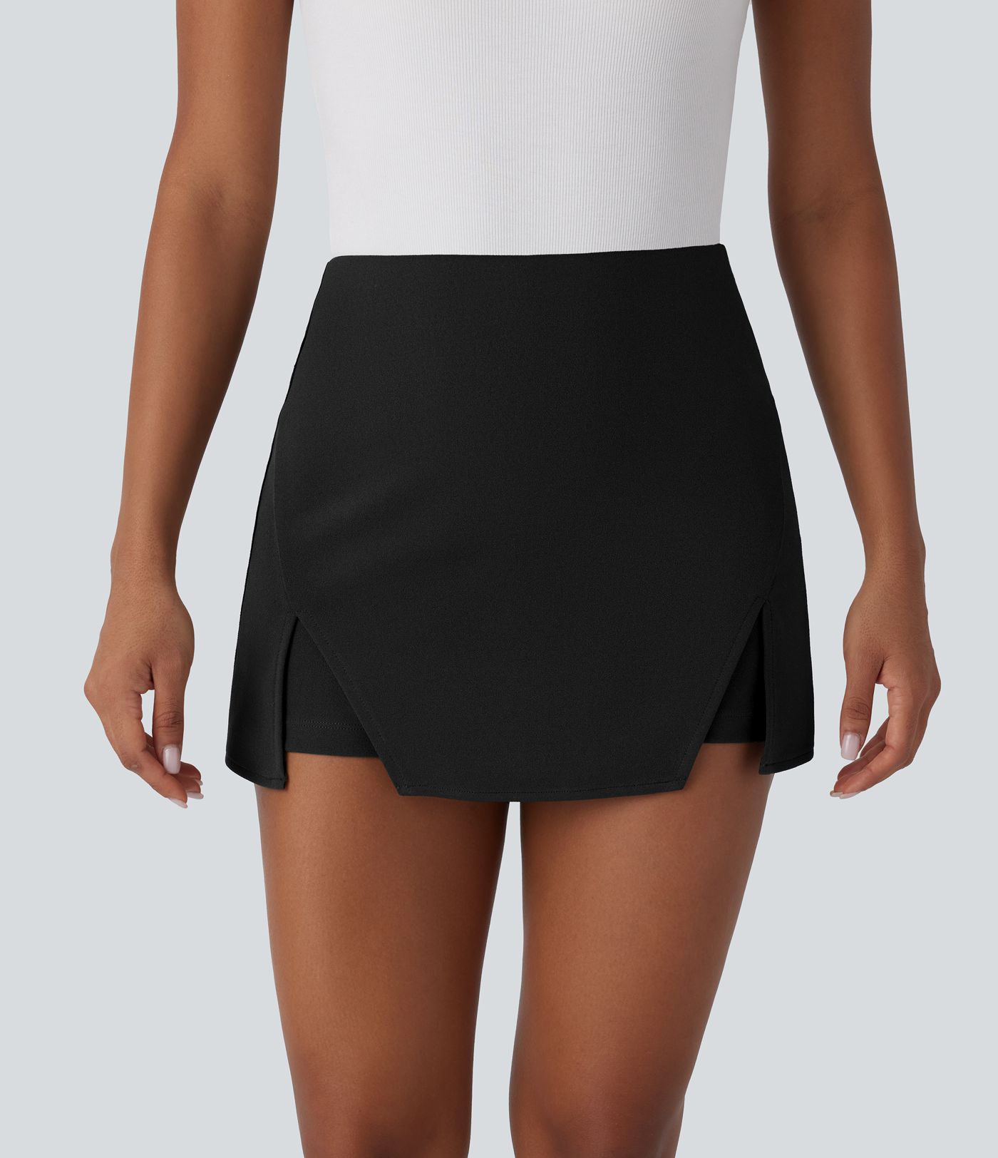 High Waisted Mini Work Linen-Feel Skort