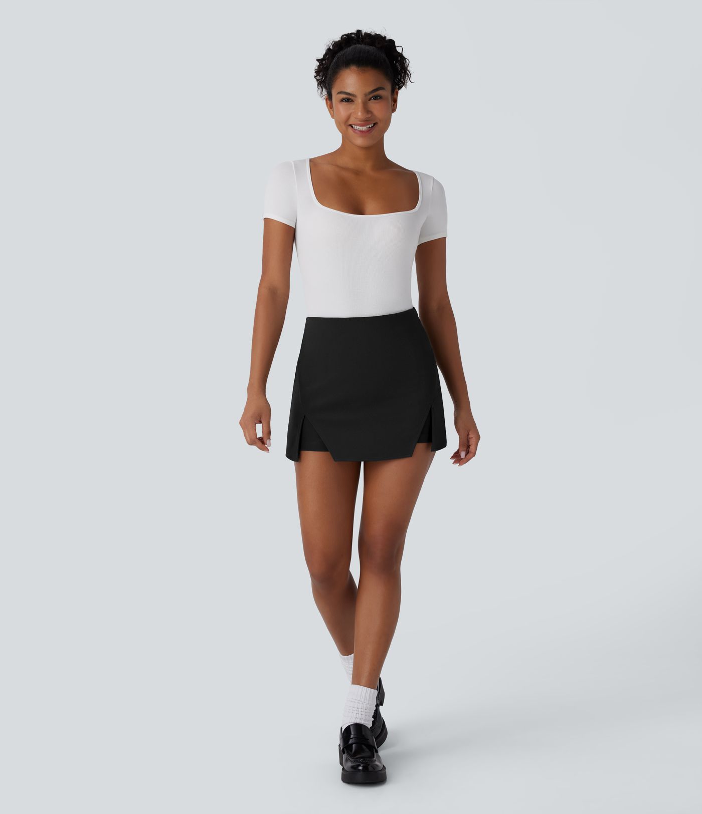 High Waisted Mini Work Linen-Feel Skort