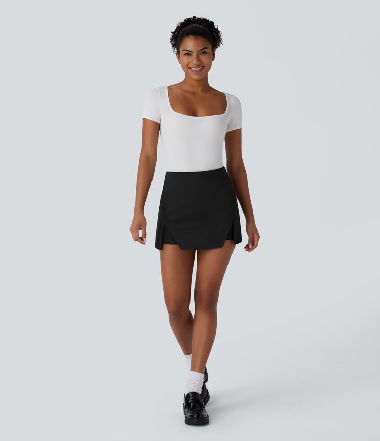 High Waisted Mini Work Linen-Feel Skort
