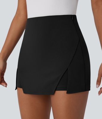 High Waisted Mini Work Linen-Feel Skort