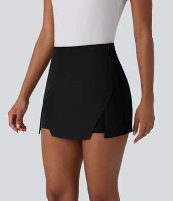 High Waisted Mini Work Linen-Feel Skort