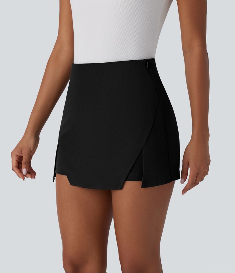 High Waisted Mini Work Linen-Feel Skort