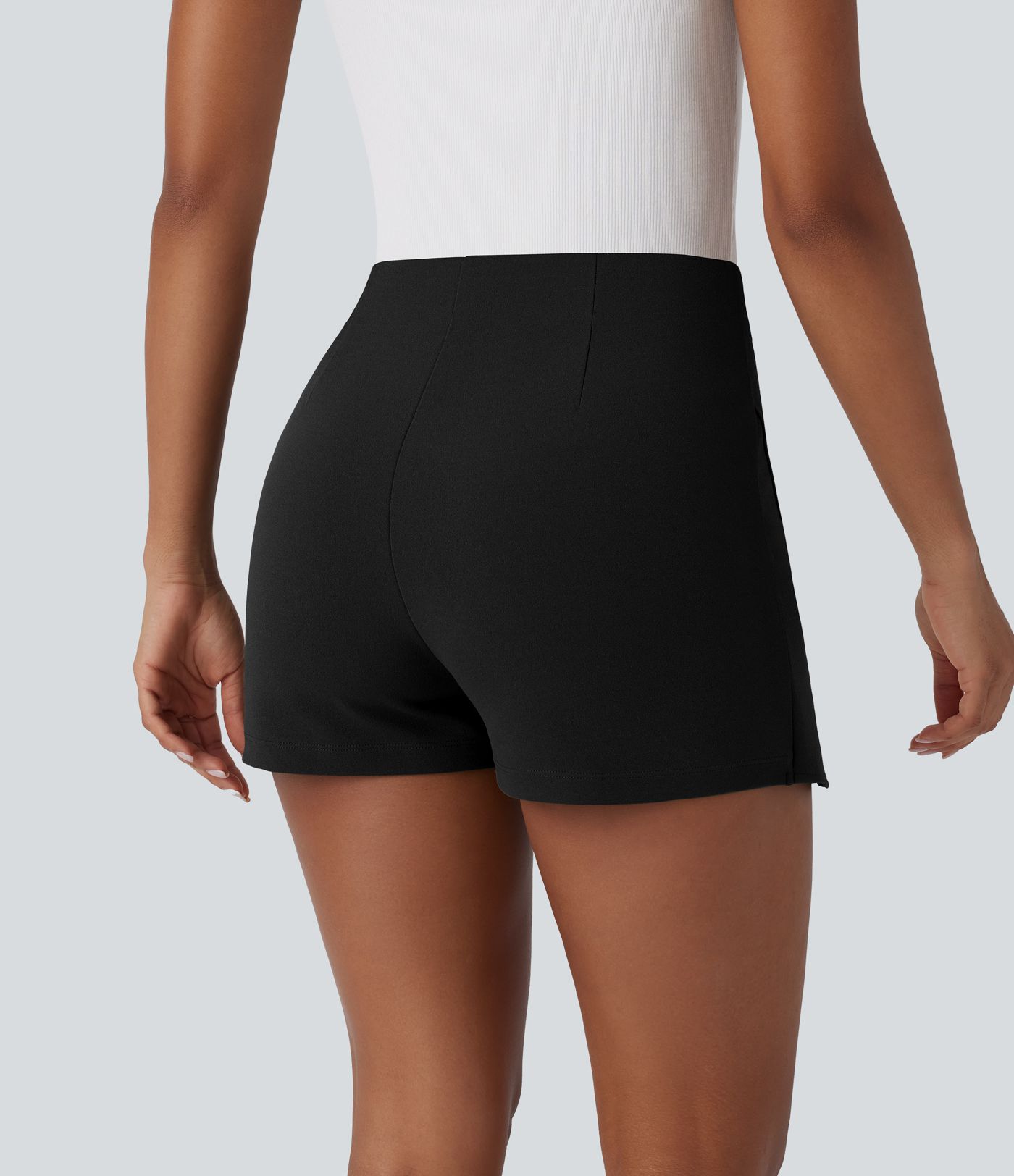 High Waisted Mini Work Linen-Feel Skort