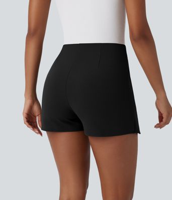 High Waisted Mini Work Linen-Feel Skort