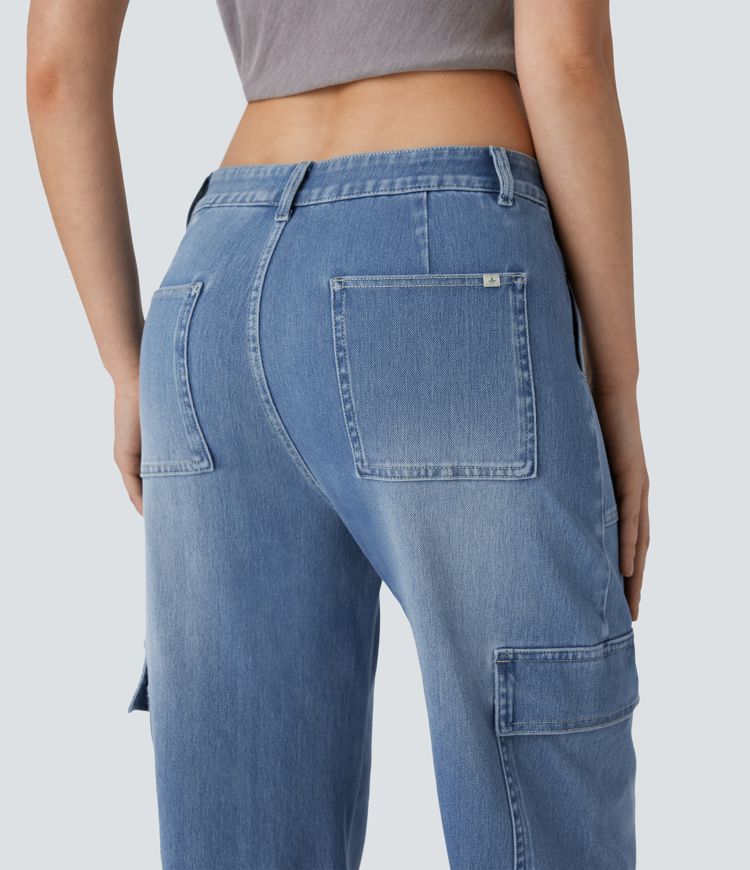 Halara Flex™ Mid Rise Pockets Washed Casual Barrel Cargo Jeans