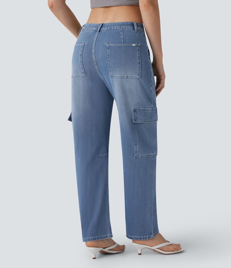 Halara Flex™ Mid Rise Pockets Washed Casual Barrel Cargo Jeans