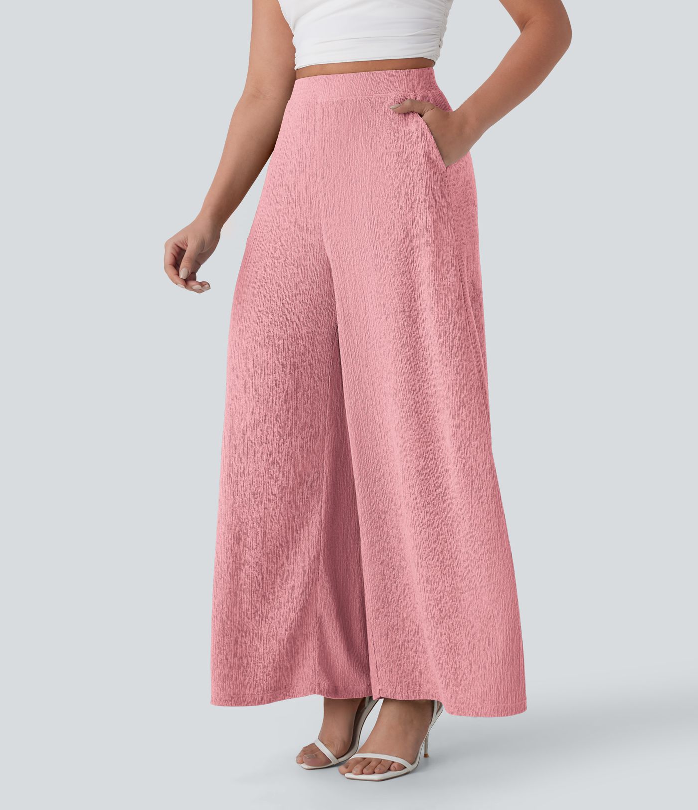 Fließende Freizeithose mit hohem Bund, Seitentaschen und weitem Bein