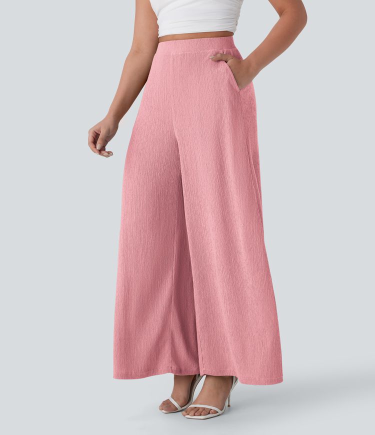 Fließende Freizeithose mit hohem Bund, Seitentaschen und weitem Bein