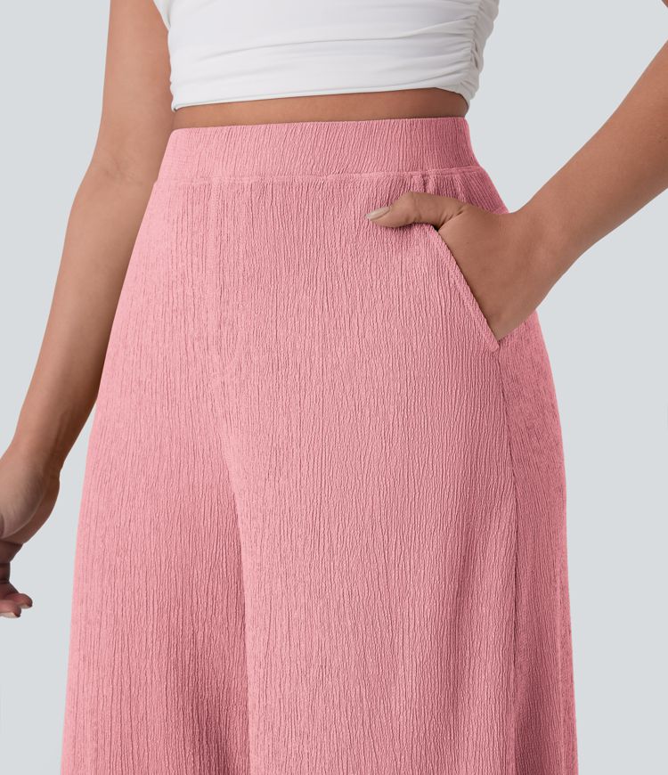 Fließende Freizeithose mit hohem Bund, Seitentaschen und weitem Bein