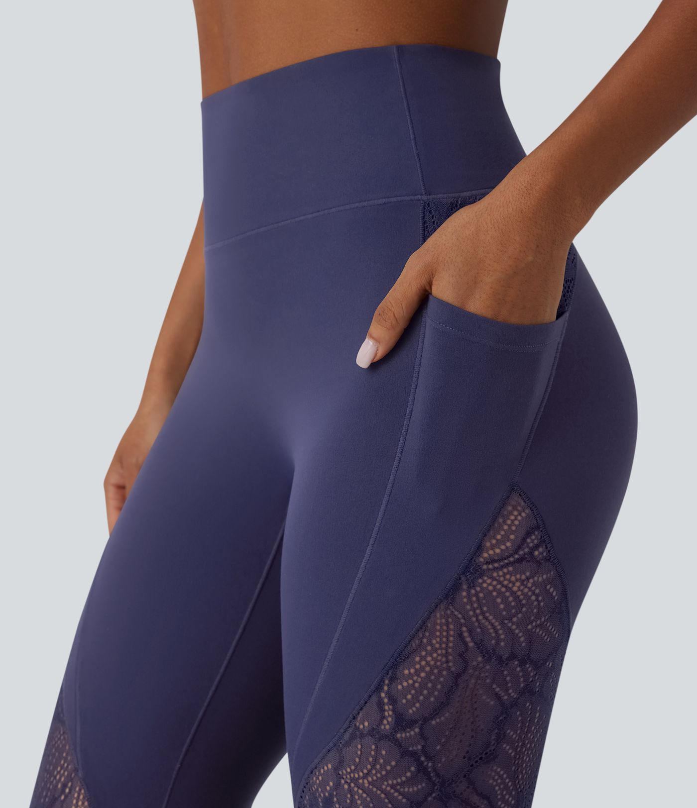 SoftlyZero™ High Waisted Contrast Lace 7/8 Yoga Leggings with Pockets-UPF50+