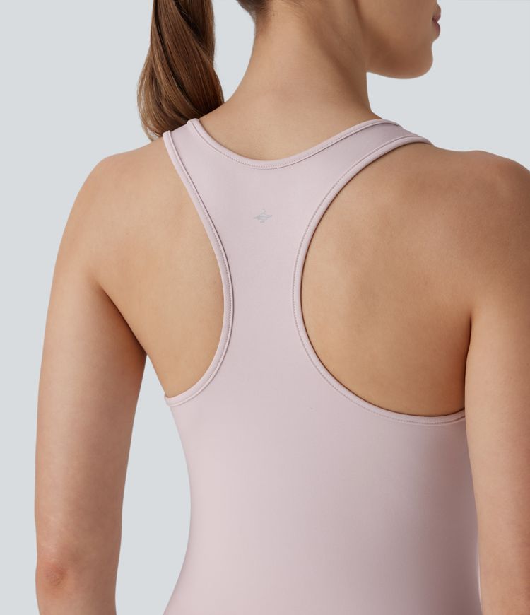 Vestido Bodycon Corto Activo de Baile con Bolsillo de Cremallera Cargo Racerback de 2 Piezas