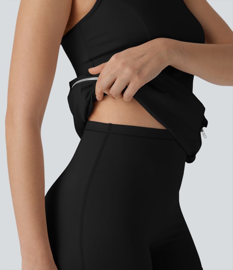 Racerback Cargo Zipper Pocket 2 Piece Bodycon Mini Dance Active Dress