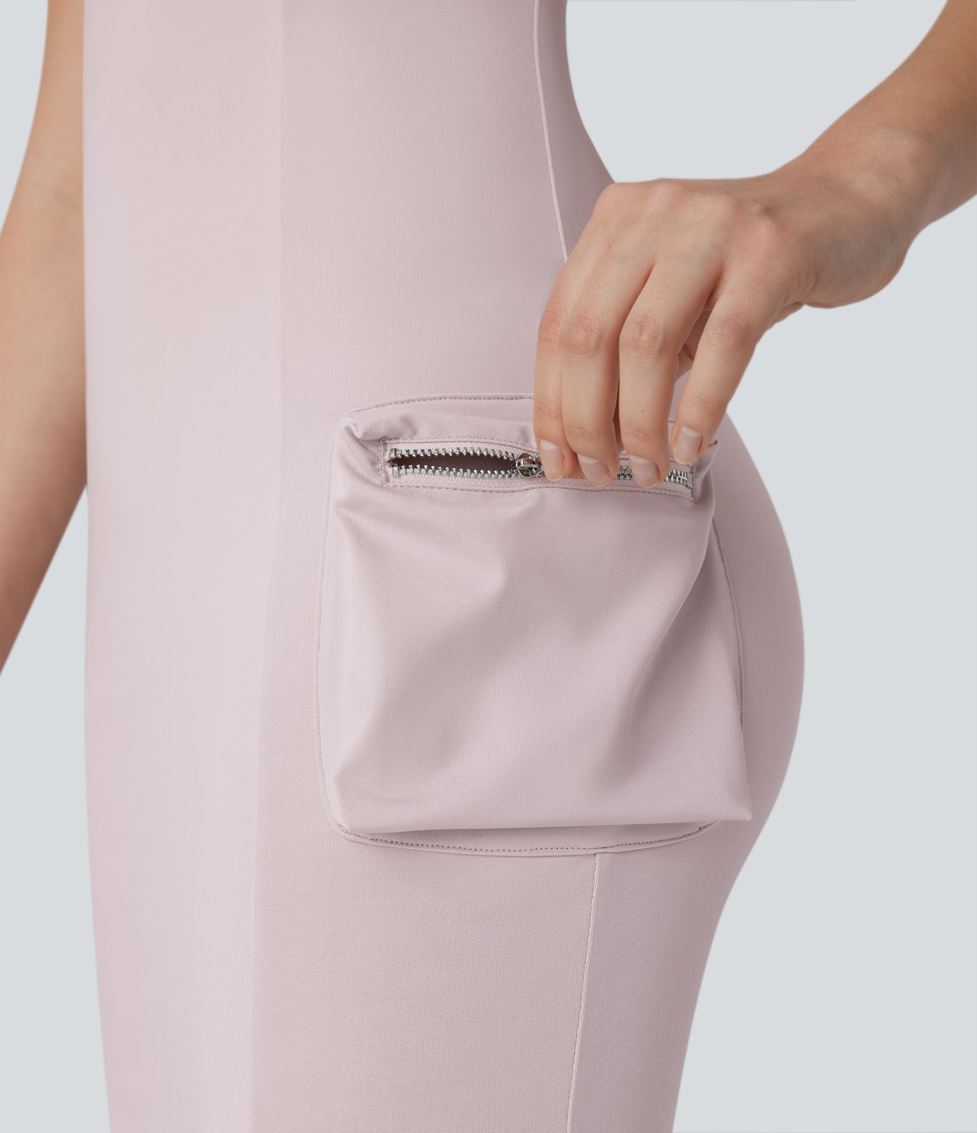 Vestido Bodycon Corto Activo de Baile con Bolsillo de Cremallera Cargo Racerback de 2 Piezas