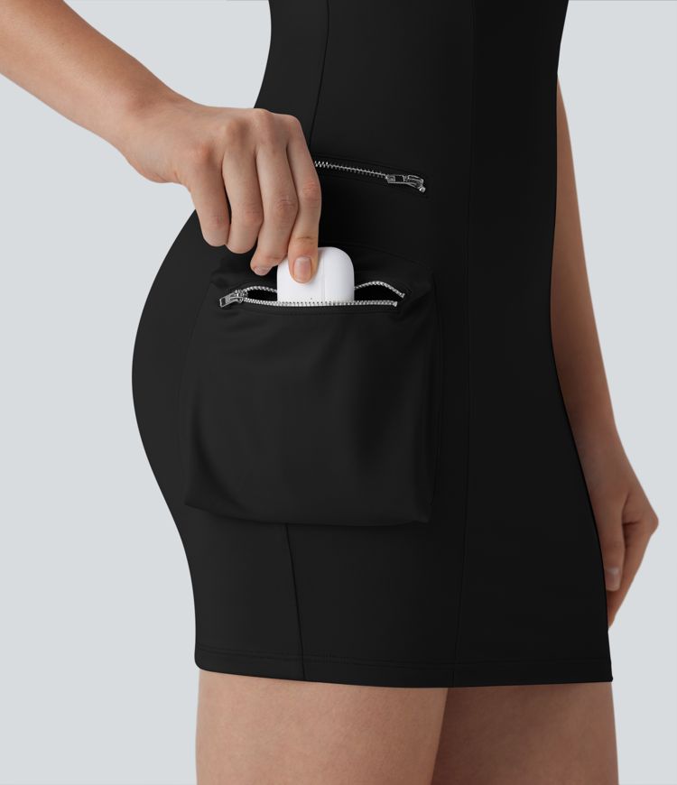 Racerback Cargo Zipper Pocket 2 Piece Bodycon Mini Dance Active Dress