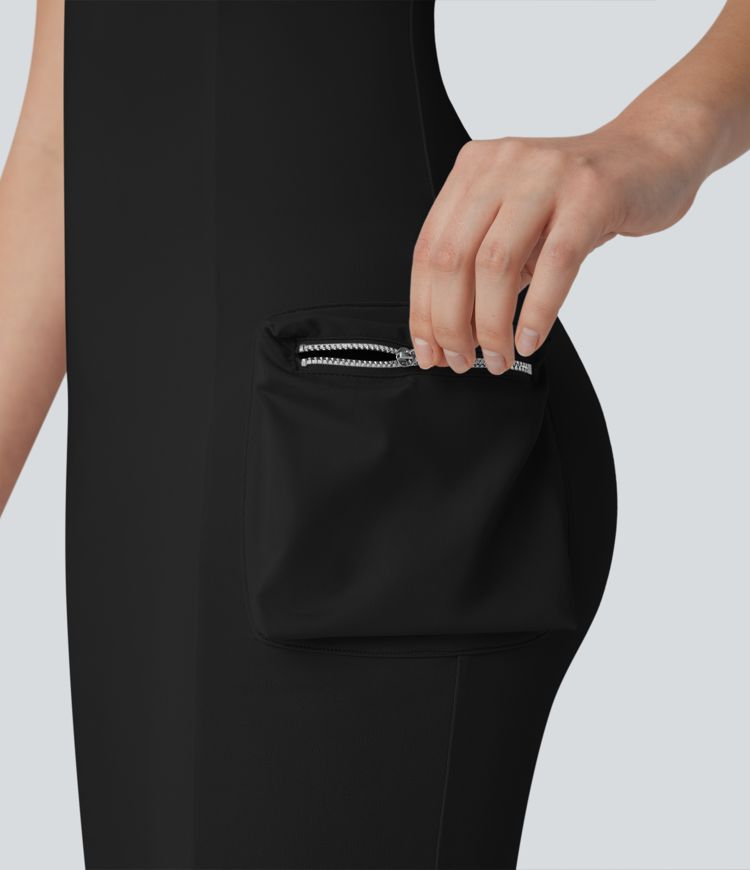 Racerback Cargo Zipper Pocket 2 Piece Bodycon Mini Dance Active Dress