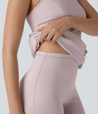 Vestido Bodycon Corto Activo de Baile con Bolsillo de Cremallera Cargo Racerback de 2 Piezas