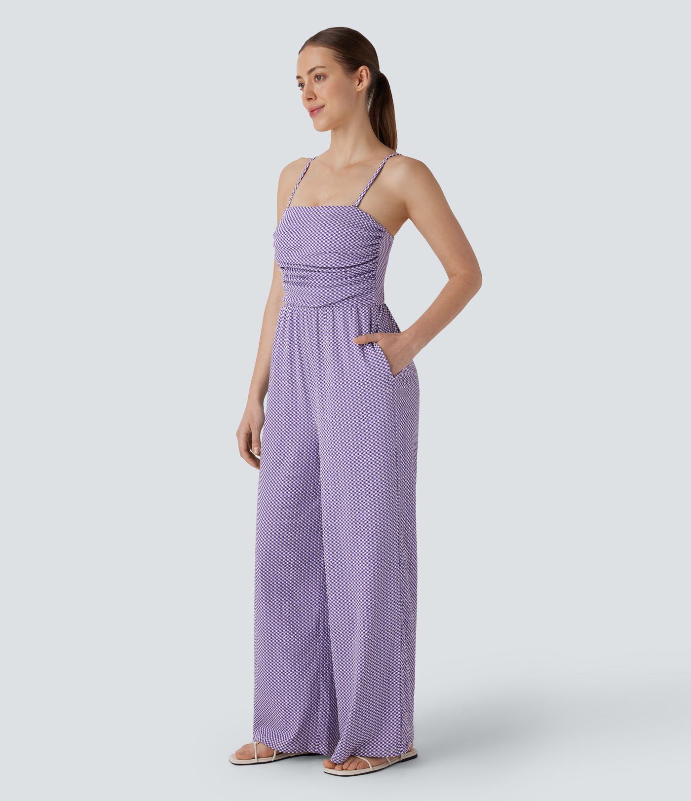 Mono cuadro bolsillo lateral fruncido sin espalda tirante ajustable extraíble