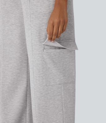 High Waisted Drawstring Pockets Cargo Straight Leg Casual Pants