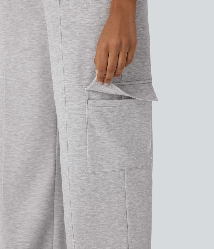 High Waisted Drawstring Pockets Cargo Straight Leg Casual Pants