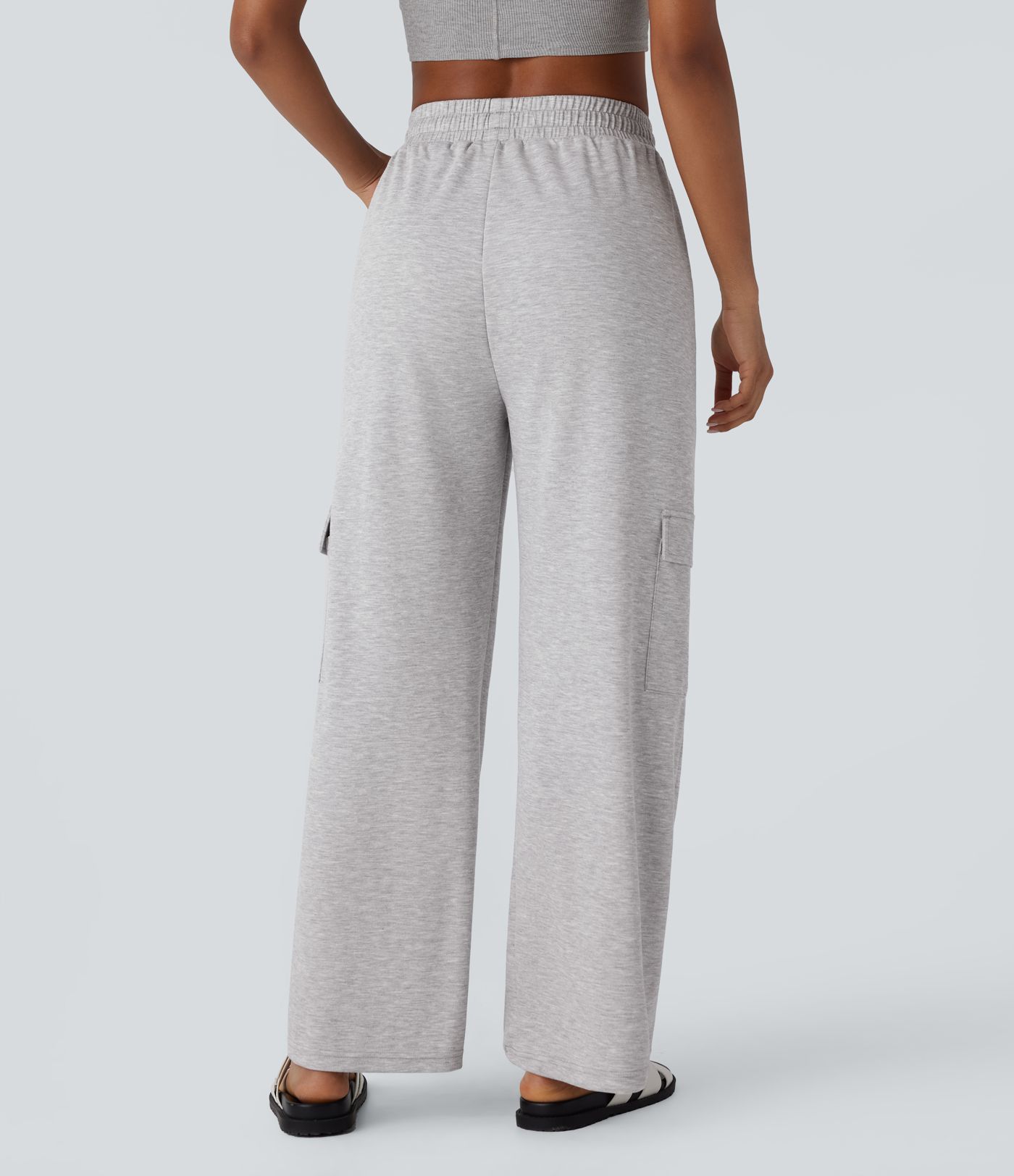 High Waisted Drawstring Pockets Cargo Straight Leg Casual Pants