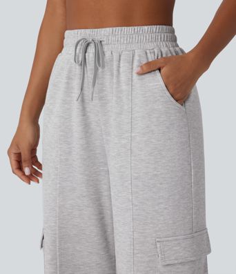 High Waisted Drawstring Pockets Cargo Straight Leg Casual Pants